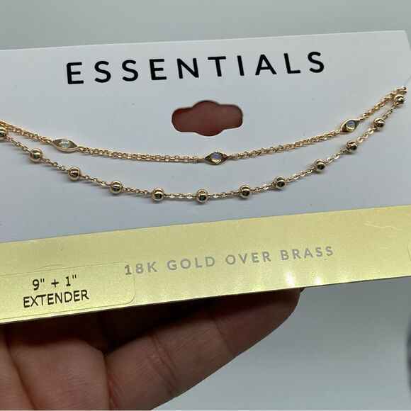 NWT 18k Gold over Brass Double Chained Ball/Opal Ankle Bracelet Cubic Zirconia - Picture 9 of 13